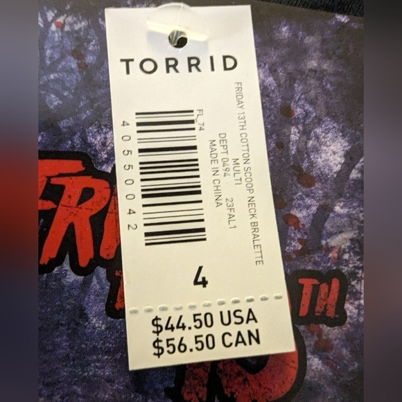 Torrid Friday The 13th Cotton Scoop Neck Bralette, size 4x, new - Picture 4 of 7